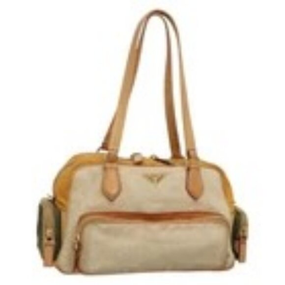 PRADA Hand Bag Canvas Beige Gold Auth 136666 - Picture 1 of 16